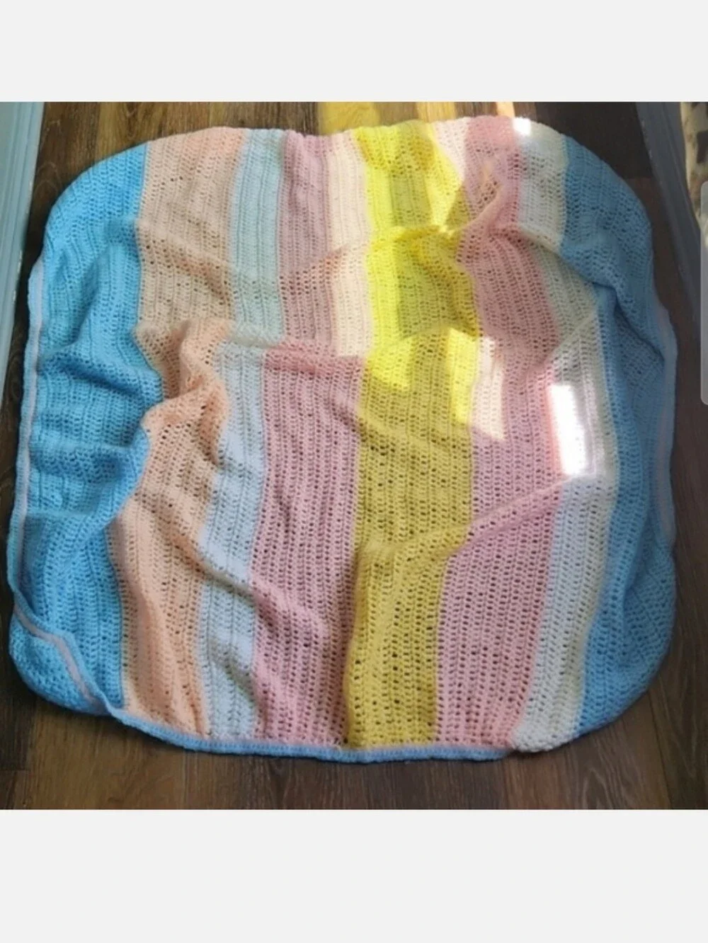 Blue Orange Pink Yellow White Knitted Crocheted Baby Throw Blanket